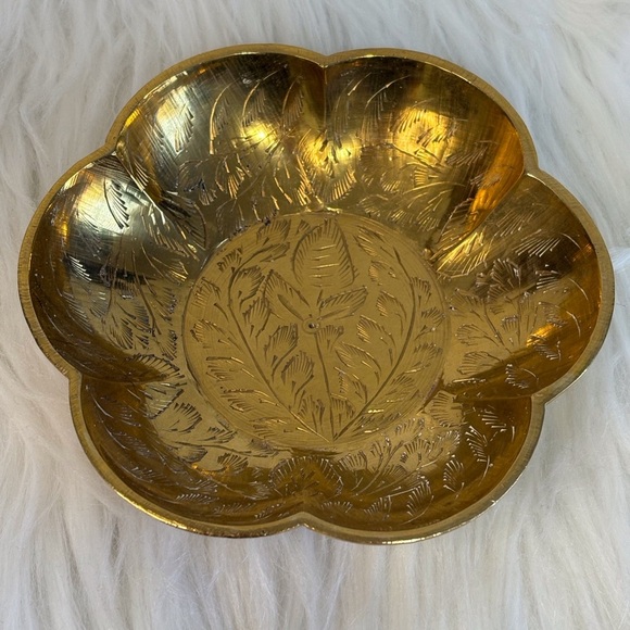 Brass Gold Floral Engraved Bowl - Picture 1 of 5